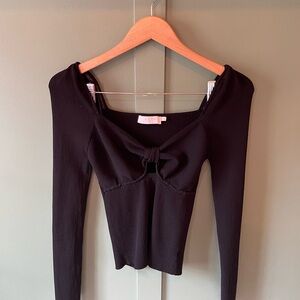 Astr Black Long Sleeve Twist Front Top
